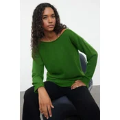 Trendyol Green Wool Boat Neck Basic Knitwear Sweater