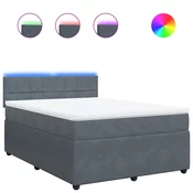 VIDAXL boxspring postelja z vzmetnico (140x190cm, žamet), temno siva