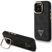 Guess PU 4G Strass Triangle Logo Stojalo Okvir MagSafe Magnetni zadnji pokrov za iPhone 15 Pro Max Black