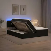 vidaXL LED Postelja za Shranjevanje z Blazino Črna 200 x 200 cm Žamet