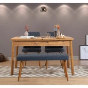 Hanah Home Set trpezarijski sto, 2 trpezarijske stolice i klupa Santiago Atlantice, Bež-teget