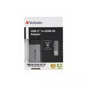 Adapter Verbatim - USB-C/HDMI, 0.10 m, crni/srebrnast