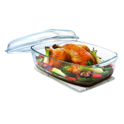 Rectangular dish with lid, made from borosilicate glass, heat-resistan