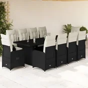 11-dijelni vrtni bistro set od poliratana s jastucima crni