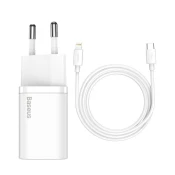 Baseus kućni punjač si usb-c qc + kabel c-mfi 20w white
