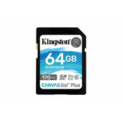 Kingston Technology Canvas Go! Plus, 64 GB, SD, 10.razred, UHS-I, 170 MB/s, 70 MB/s