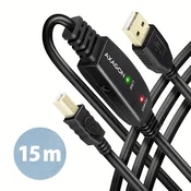 AXAGON ADR-215B, USB 2.0 A-M -> B-M aktivni povezovalni kabel, 15 m