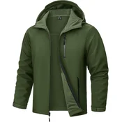 Nikcorp Moška pohodniška softshell jakna nepremočljiva zračna podložena s flisom 10 000 mm 5000 g/m2/24h 5 žepov kapuca z vrvico manšete na vrvico zelena 2XL
