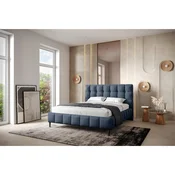MID.YOU OBLAZINJENA POSTELJA 180 cm  x 200 cm , les, tekstil, leseni material modra