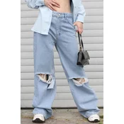 Madmext Blue Regular Fit Ženska poderana detaljna traperica