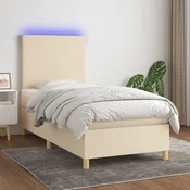Greatstore Box spring postelja z vzmetnico LED krem 90x200 cm blago