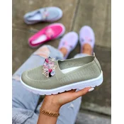 Resti Khaki womens fabric moccasins with crystals Fezens
