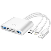 LINQ LinQ, 3-v-1 hub za branje kartic SD/USB/USB-C/Lightning, Bela, (5000063522)