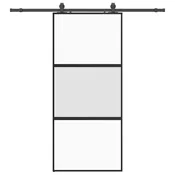 Vidaxl Drsna vrata z opremo črna 90x205 cm kaljeno steklo