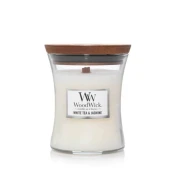 WoodWick White Tea & Jasmine mirisna svijeća s dřevěným knotem 275 g