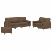 3-dijelni set sofa s jastucima smedi od tkanine