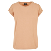 Womens T-shirt with an extended shoulder in amber color
