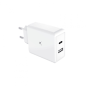 Ksix GaN ultra hitri stenski polnilnik 65W PD, 1xUSB-C + 1xUSB-A, bel