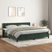 Greatstore Box spring postelja z vzmetnico temno zelena 200x200 cm žamet