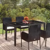 Vidaxl vidaXL Vrtna miza s stekleno ploščo črna 150x90x75 cm PE ratan