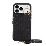 INF Eleganten etui iz PU usnja z liči teksturo, združljiv z iPhone 17 - Črna torbica za kartice in stojalo, (5000080959)