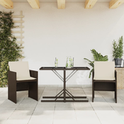 vidaXL Bistro garnitura 3-delna z blazinami rjav poli ratan