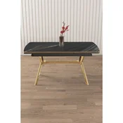 Hanah Home trpezarijski sto na razvlacenje Sim, 150 × 89 cm (razvucen 200 cm), ploca u dekoru crnog mermera, zlatne noge