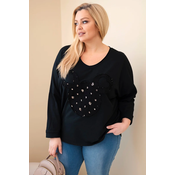 Bluza plus size z V-izrezom in aplikacijo