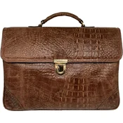 Casa Padrino luxury genuine leather mens briefcase in crocodile look brown/gold 42 cm - Made in Italy