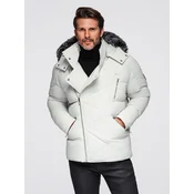 Ombre Mens puffer jacket with check lining - navy blue