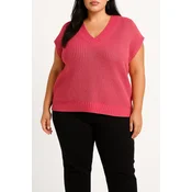 Plus size pleten brezrokavnik, fuksija