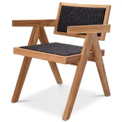 Casa Padrino Luxury Teak Dining Chair with Armrests Natural/Black 56 x 65.5 x H. 78 cm - Garden Chair - Patio Chair - Garden Furniture - Dining Room Furniture - Luxury Teak Furniture