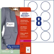 Avery Zweckform samolepilne priponke za imena L4881-20, okrogle premer 65 mm, 160 priponk/zavitek, A4, identifikacijske kartice, za tiskanje z laserjem