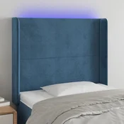 Vidaxl LED posteljno vzglavje temno modro 83x16x118/128 cm žamet