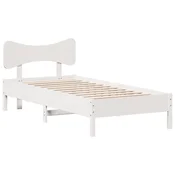 Vidaxl Posteljni okvir brez vzmetnice bel 100x200 cm trdna borovina