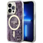 Guess Guess Leopard MagSafe - ohišje za iPhone 14 Pro Max (roza)