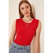 Happiness Istanbul Womens Red Crewneck Cotton Knitted Blouse