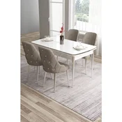 Hanah Home trpezarijski set Tia, sto i 4 stolice, bela ploca, hromirane noge, kapucino tkanina Babyface