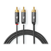 NEDIS PROFIGOLD audio kabel za subwoofer/ RCA konektor - 2x RCA vtič/ bombaž/ siv/ BOX/ 3m