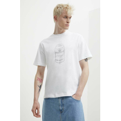 Pamučna majica HUGO za muškarce, boja: bijela, s aplikacijom, 50513832
