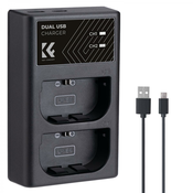 K&F LPE6NH Dvokanalni polnilec za digitalni fotoaparat s polnilnim kablom tipa c