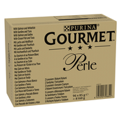 Mega pakiranje Gourmet Perle 96 x 85 g - Losos i bijela riba, sardina i tuna, losos i crni bakalar, morska riba i tuna