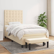 Greatstore Box spring postelja z vzmetnico krem 90x190 cm blago