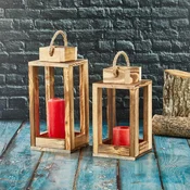 Aberto Design Set svijecnjaka Dvostruki fenjer, drveni, 30x25 cm