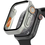 GS Ovitek 2 v 1 + kaljeno steklo za Apple Watch 7/8/9 45 mm, srebrn/oranžen