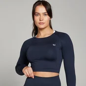 Ženska brezšivna majica z dolgimi rokavi krajšega kroja Shape – mornarsko modra - XXL