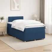 vidaXL Postelja boxspring z vzmetnico Modra 120 x 200 cm Blago
