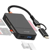 LINQ LinQ, Večportno vozlišče USB C + Lightning Vsestranski bralnik kartic OTG, Črna, (5000220148)