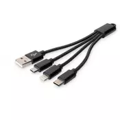 USB charger cable, for Apple and Android devices M/M/M/M 0.15m, 3 in 1 cable, cotton, gold, bl