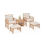 Northix 5-delni vrtni pleteni komplet sedežne garniture, blazine, 2 tabureja, miza